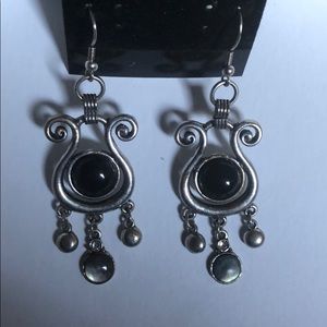 Silver and Onyx Drop Earrings